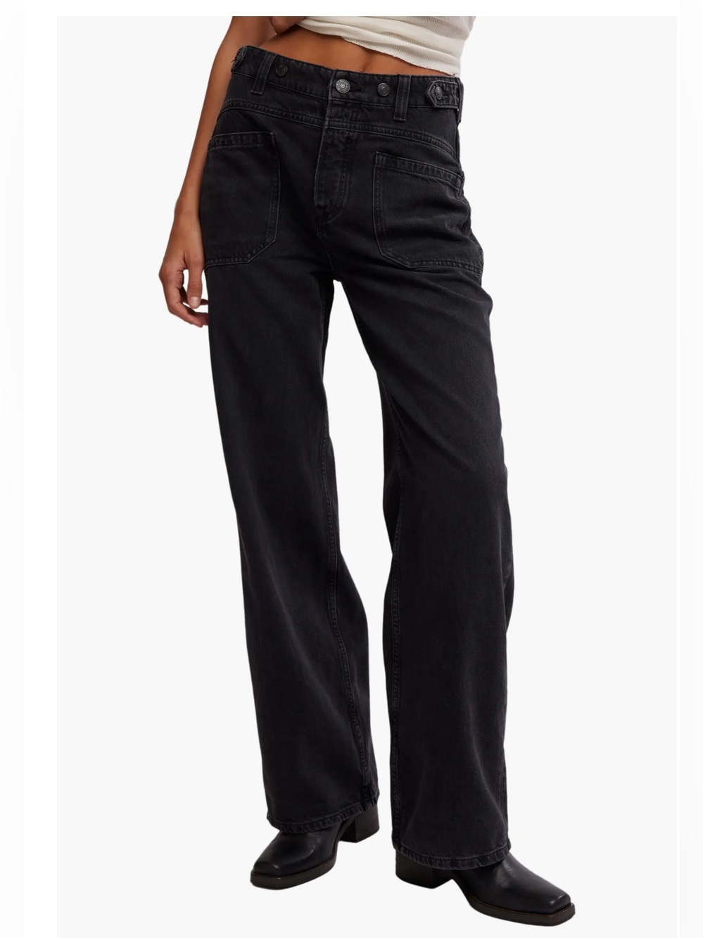 We The Free Black Wide-Leg High-Rise Jeans